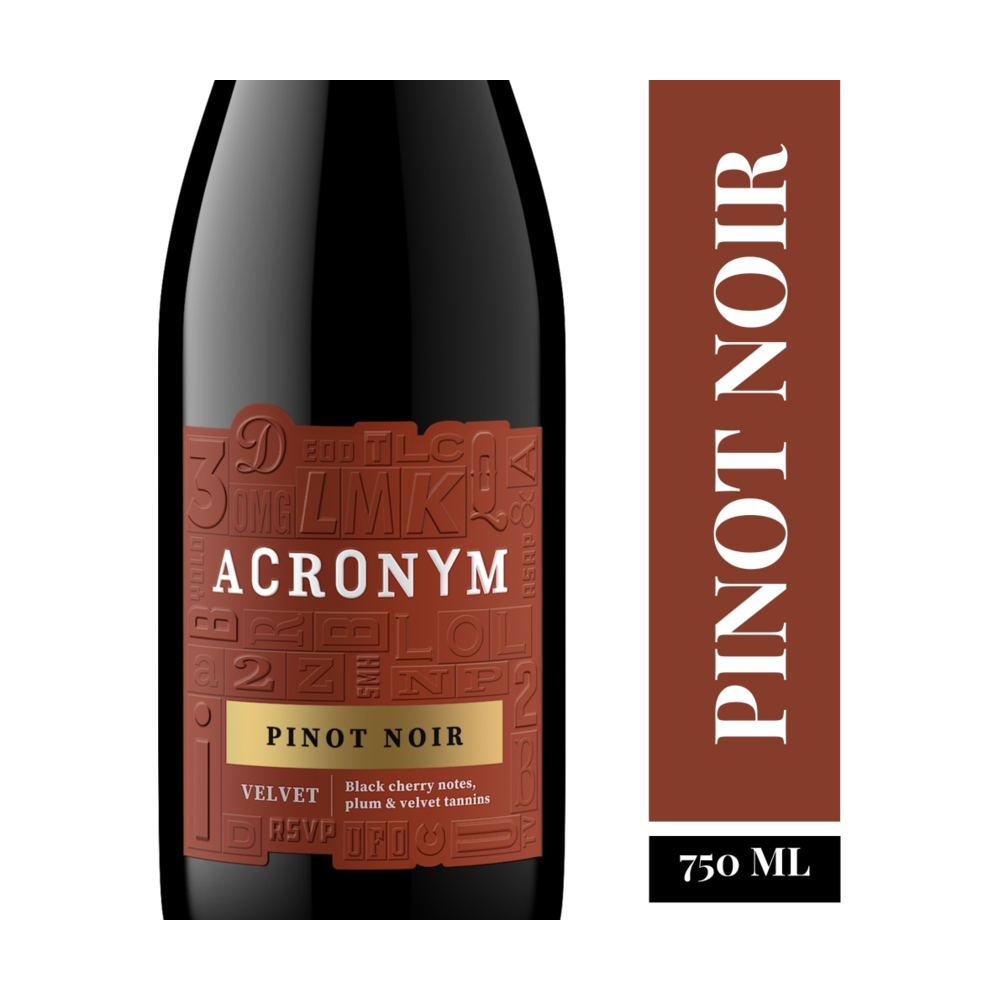 Acronym VELVET Pinot Noir Red California Wine bottle