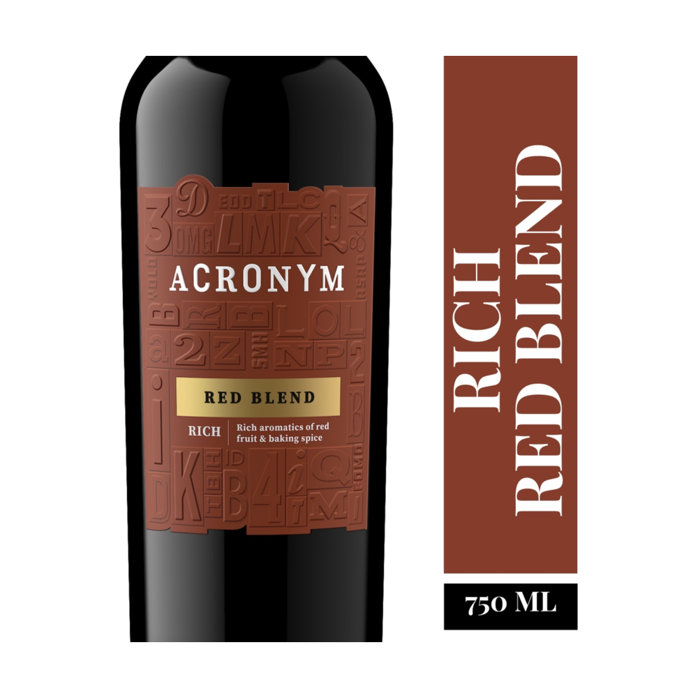Acronym RICH Red Blend Calirfornia Red Wine bottle