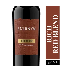 Acronym RICH Red Blend Calirfornia Red Wine bottle