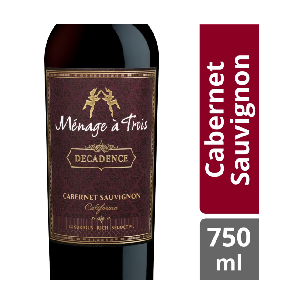 Menage a Trois Decadence Cabernet Sauvignon California Red Wine bottle