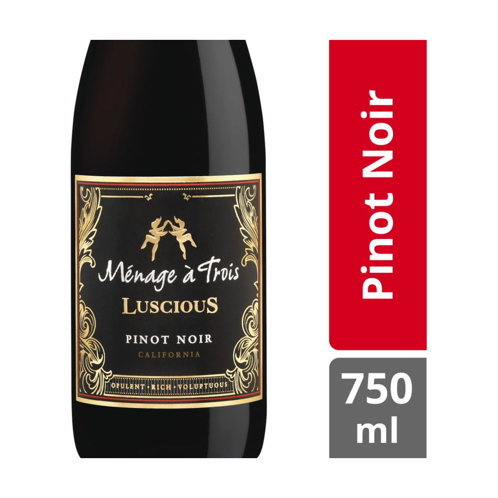 Menage a Trois Luscious Pinot Noir California Red Wine bottle